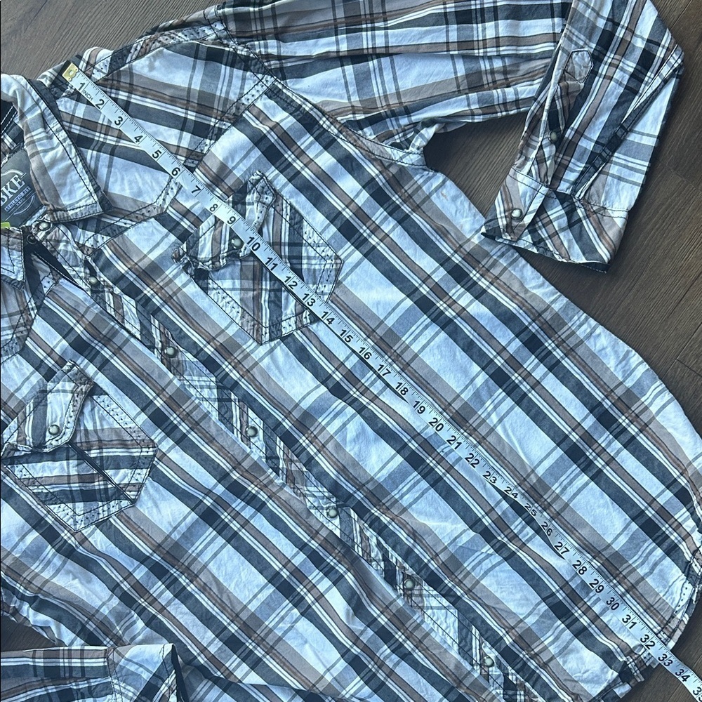 BKE Men's Casual Plaid Shirt - Blue, Brown, and White 3XL - Picture 2 of 4